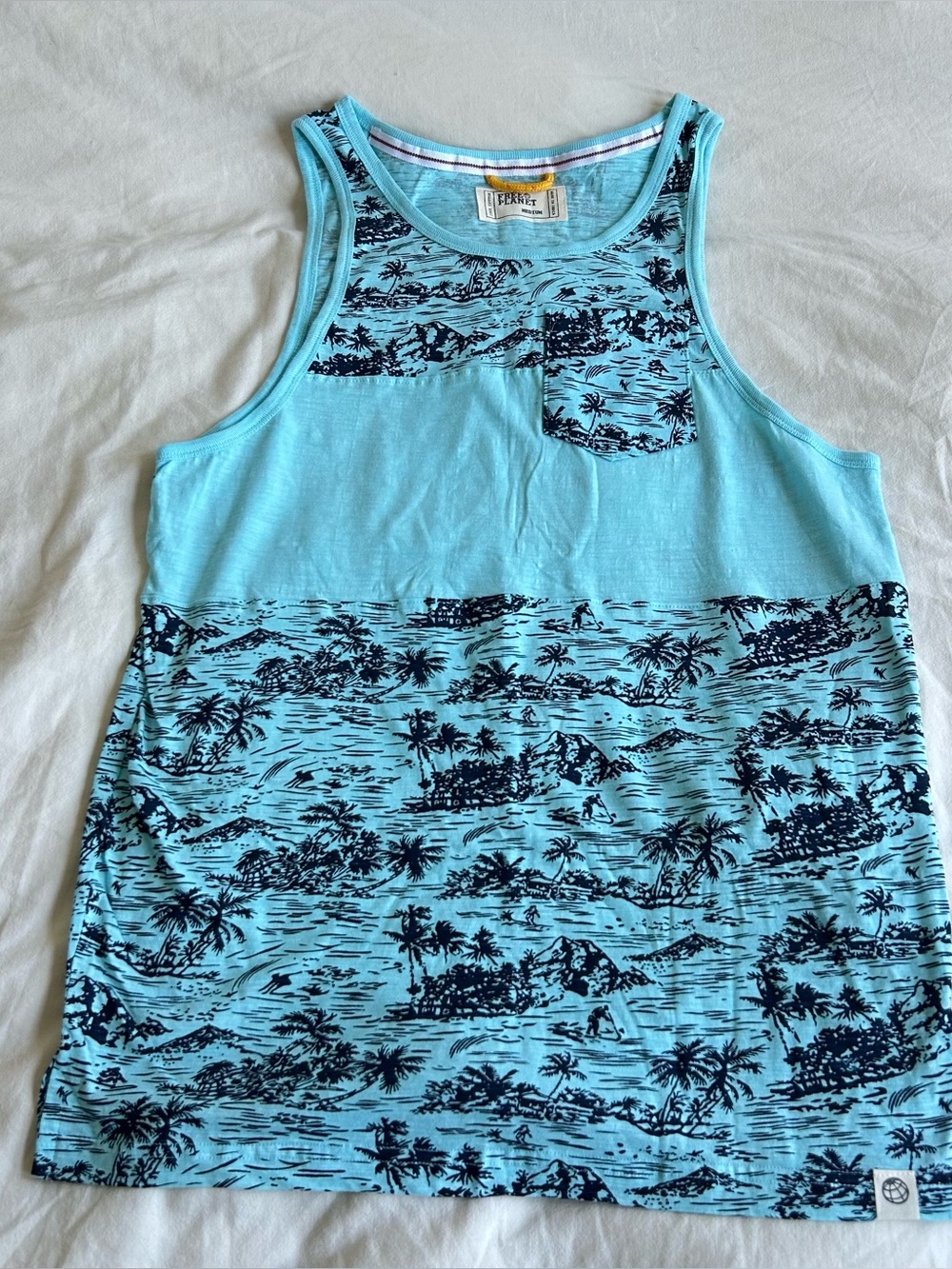 Free Planet Blue Medium 100% Cotton Island Print Tank Top